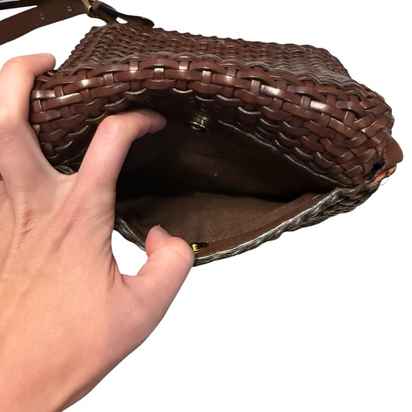 Talbots Leather Woven Crossbody Shoulder Bag Mahogany Brown Vintage - Picture 7 of 10